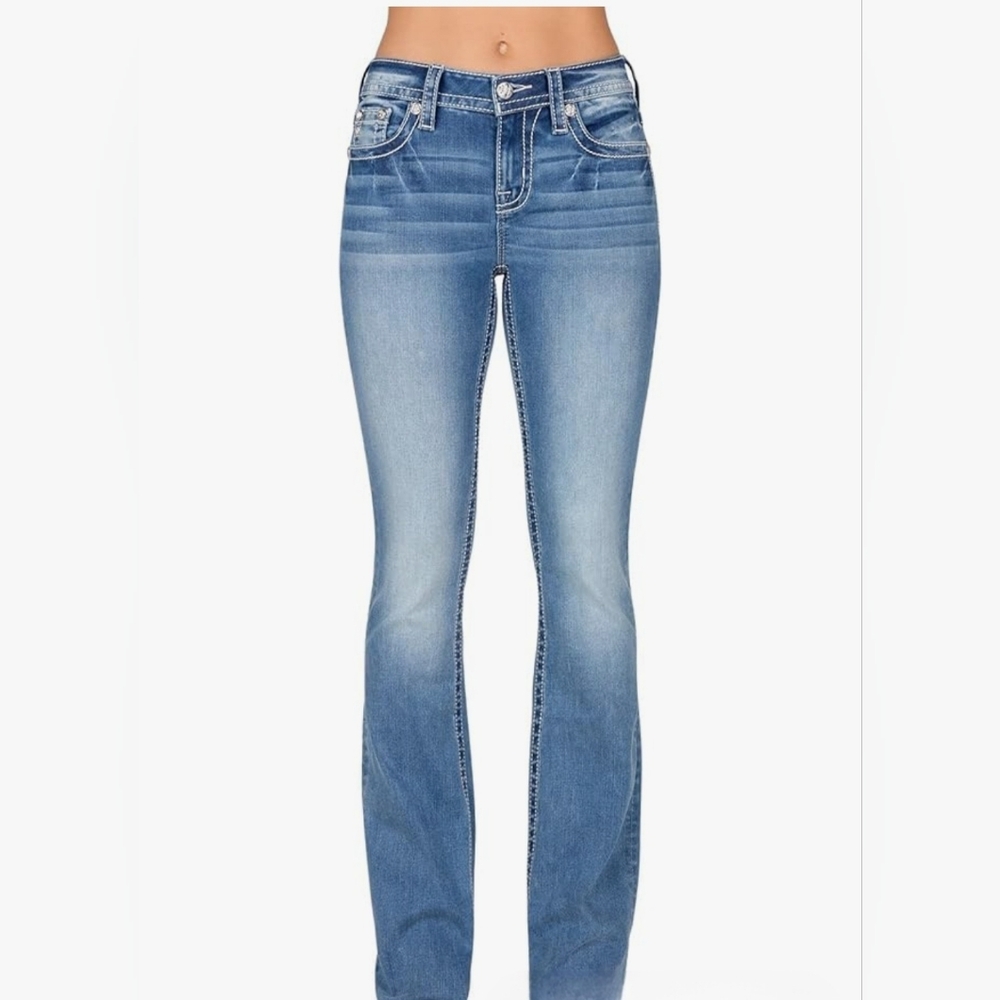 NWT Miss Me Slim Boot Jeans Medium Wash Embellished Bedazzled Y2K Western